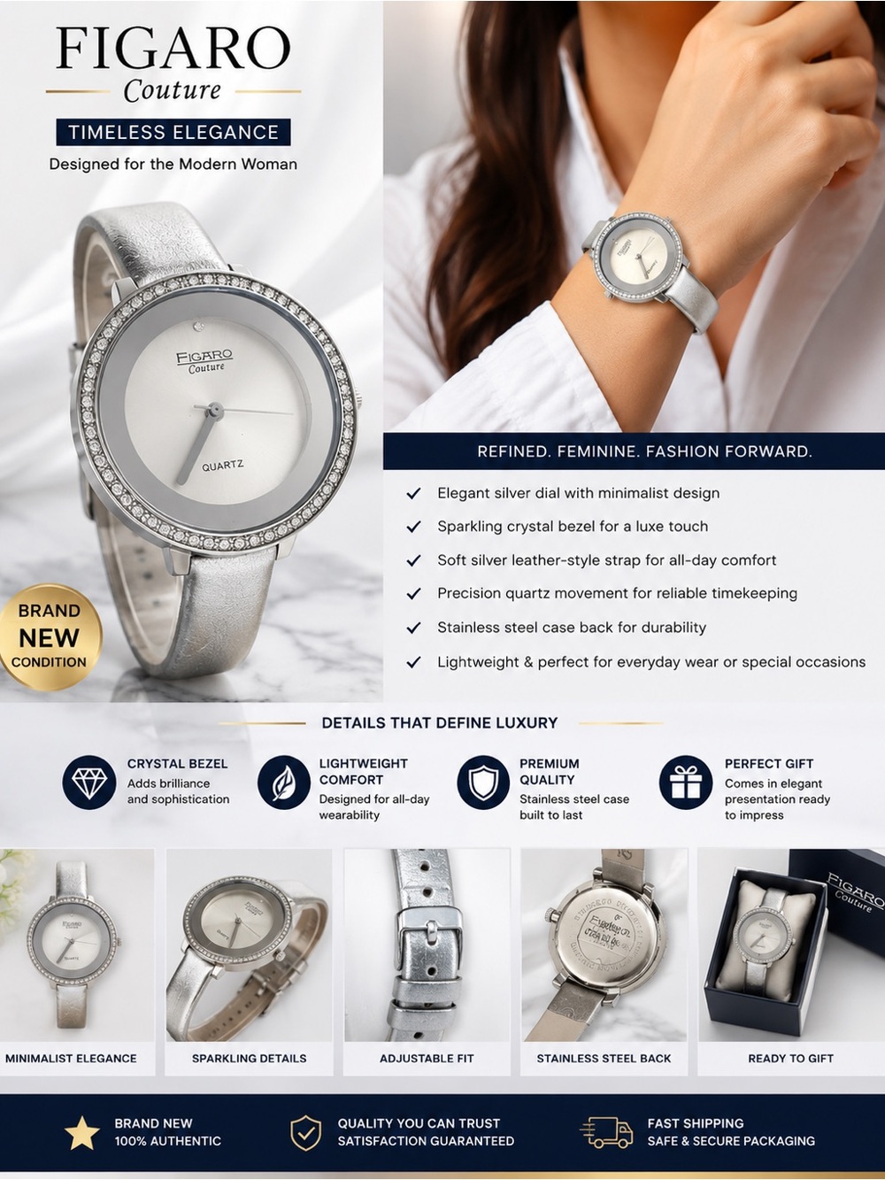 Silver Women's Crystal Bezel Quartz Watch